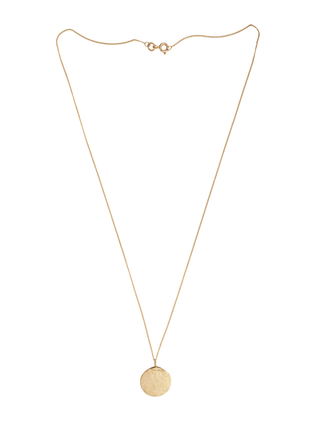 Lavey London's Solid 9ct Gold Hammered Disc Pendant on a white background