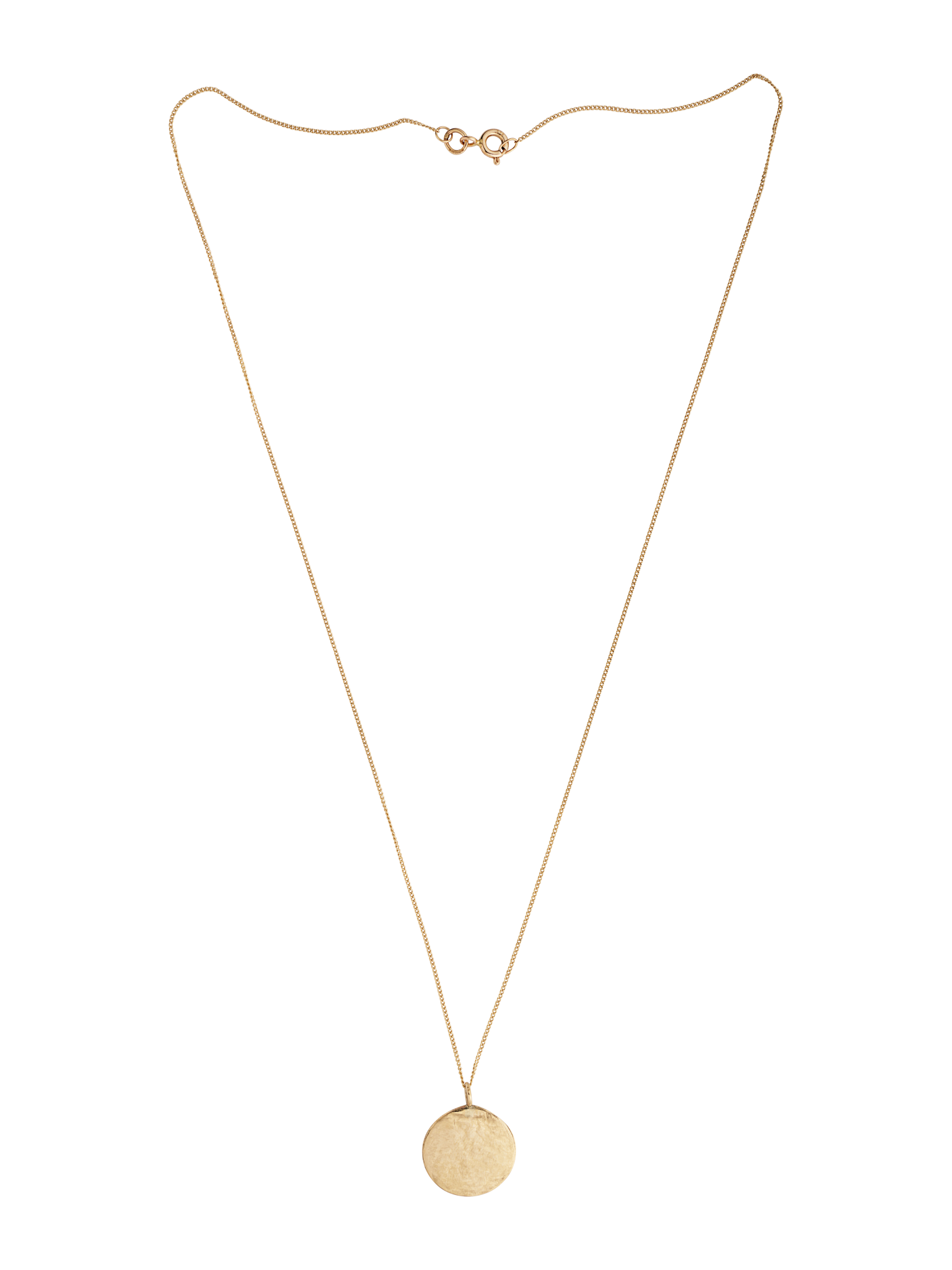 Lavey London's Solid 9ct Gold Hammered Disc Pendant on a white background