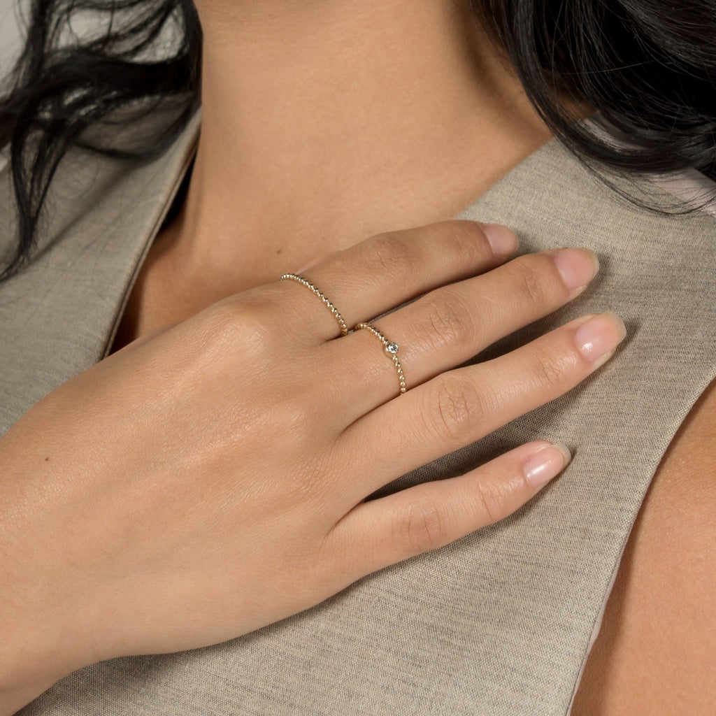 Solid Gold Diamond Beaded Ring