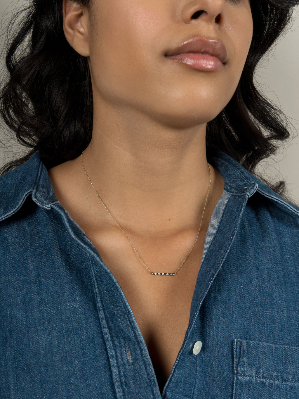 Gold Diamond Flush Set Bar Necklace