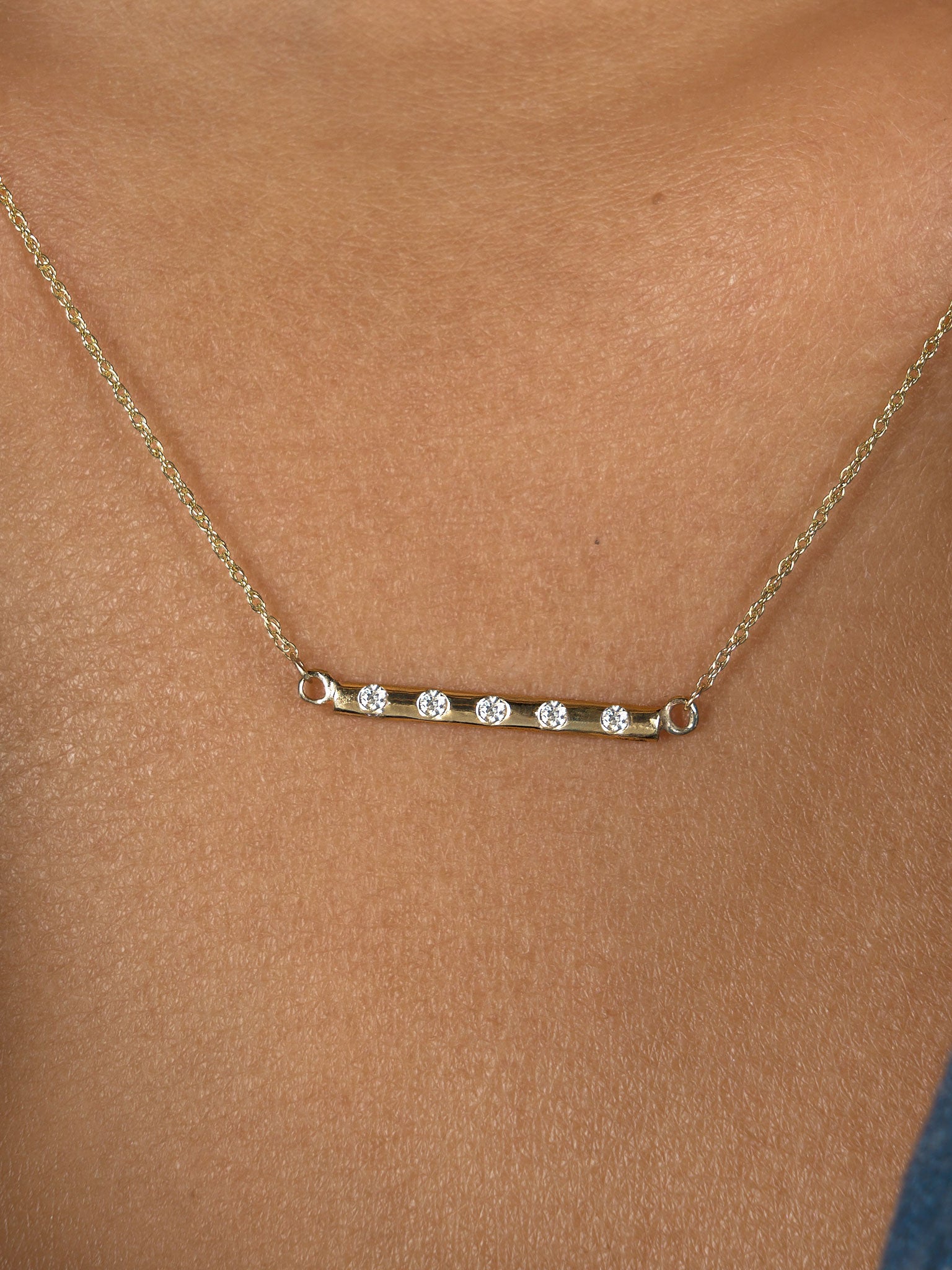 Gold Diamond Flush Set Bar Necklace