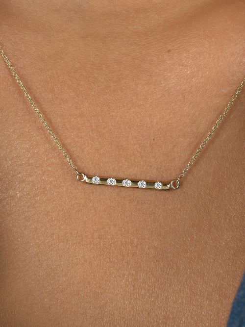 Gold Diamond Flush Set Bar Necklace