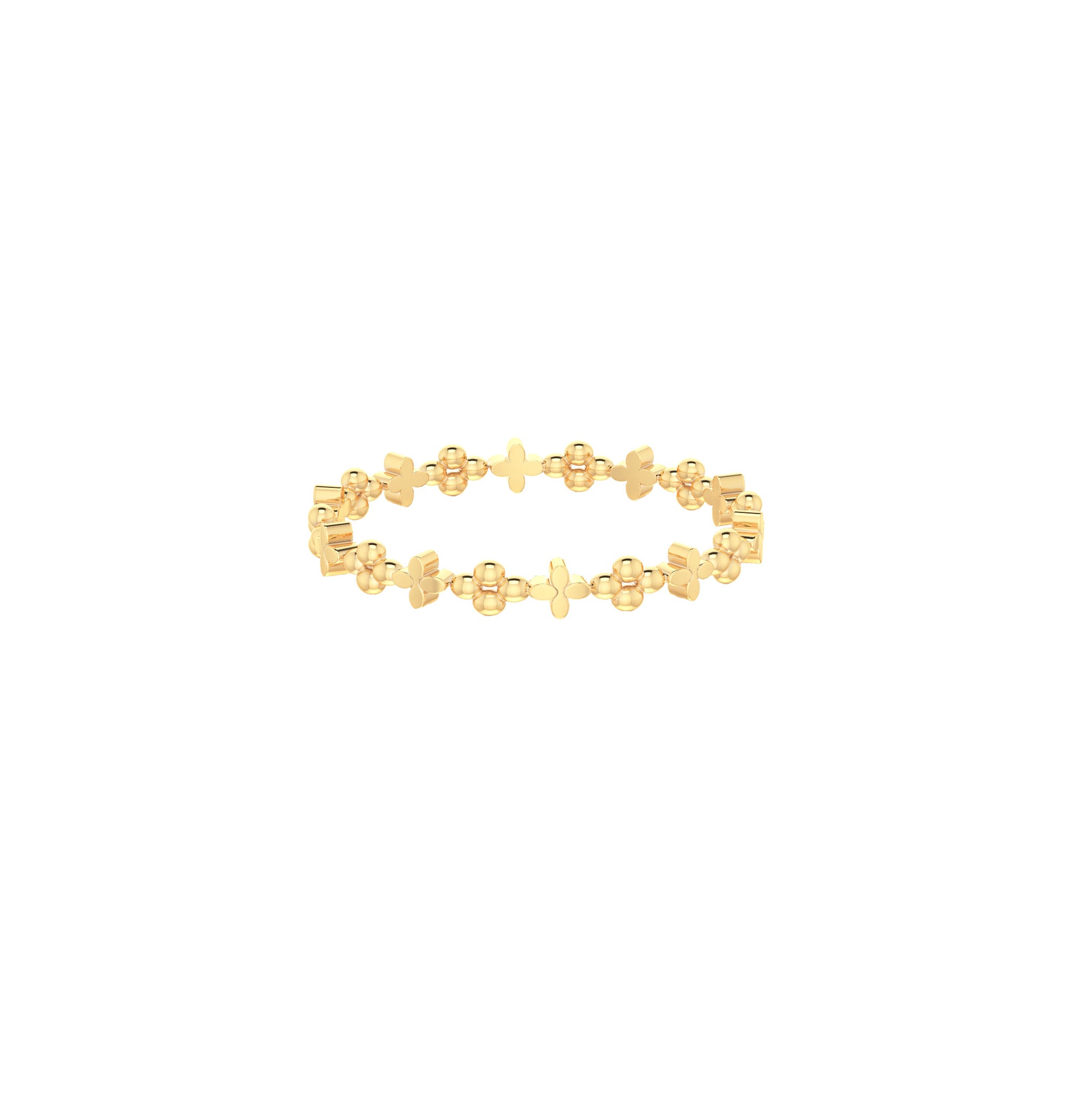 Solid 9ct Gold Beaded Clover Stack Ring