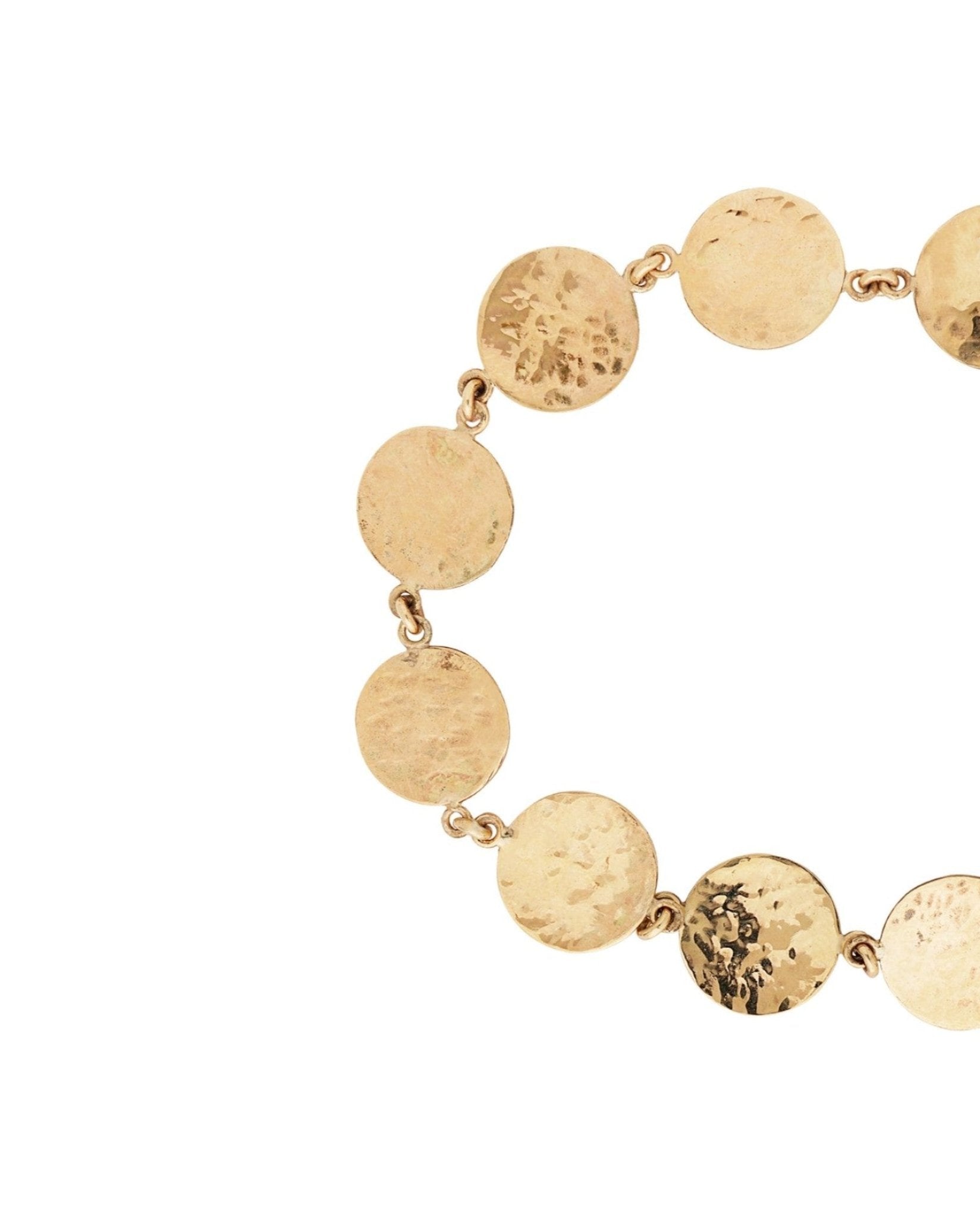 Lavey London's Hammered Disc Bracelet Displayed Against White Background