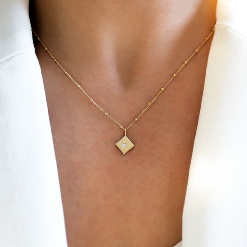 Lavey London's Solid 9ct Gold Flush Set Lab Grown Diamond Pendant with Satellite Chain Necklace