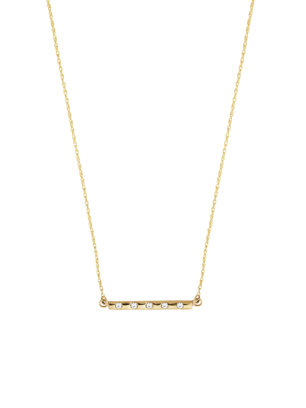 Gold Diamond Flush Set Bar Necklace
