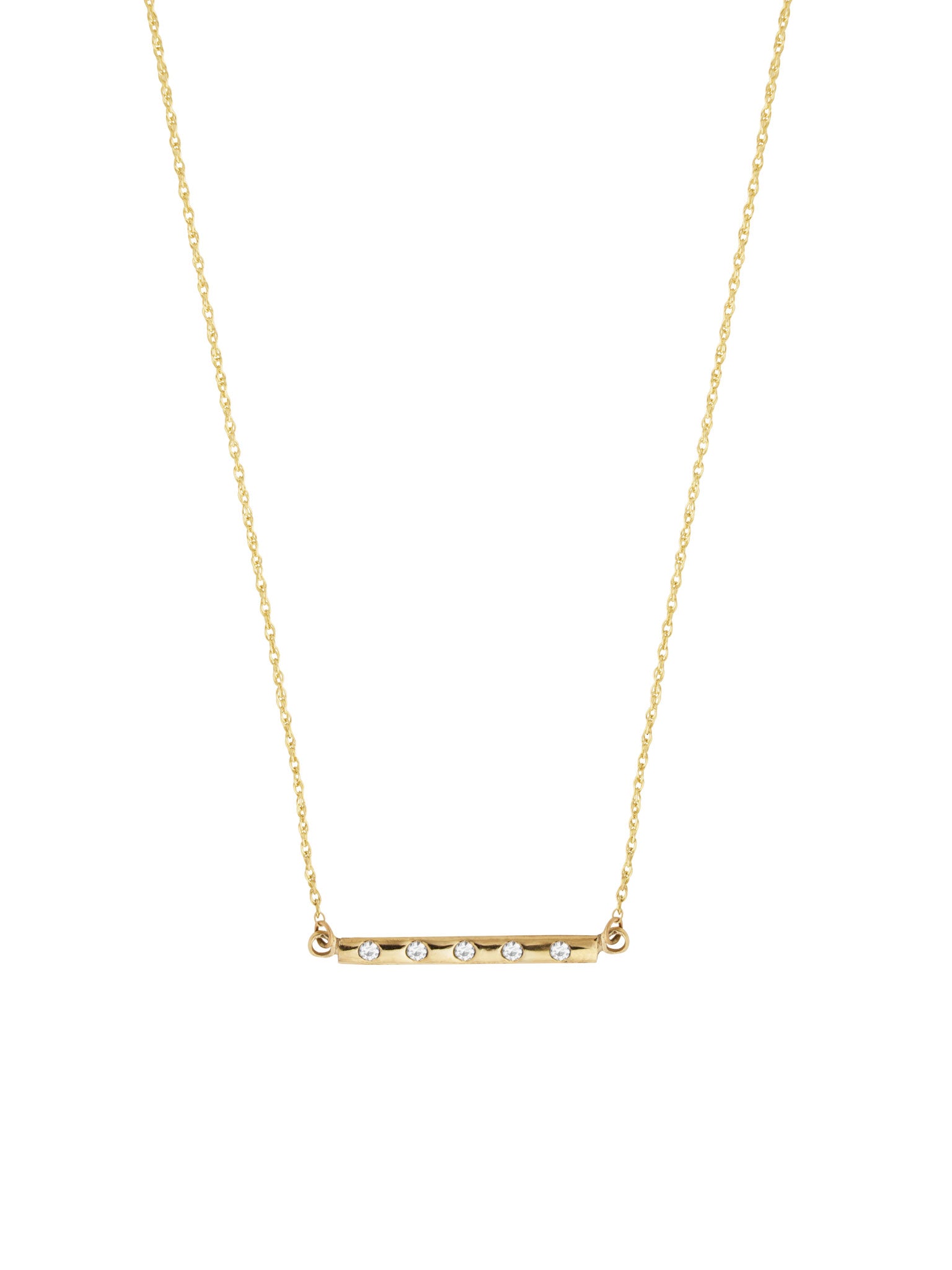 Gold Diamond Flush Set Bar Necklace
