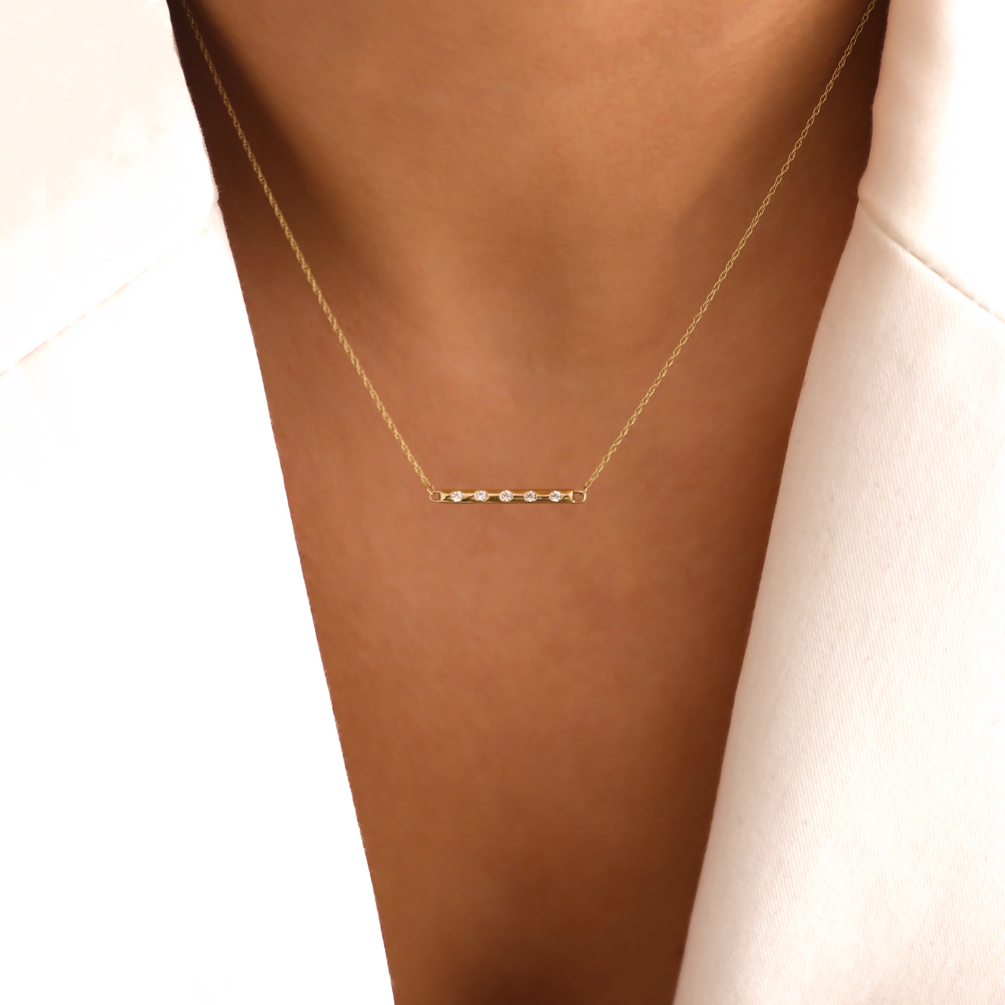Gold Diamond Flush Set Bar Necklace