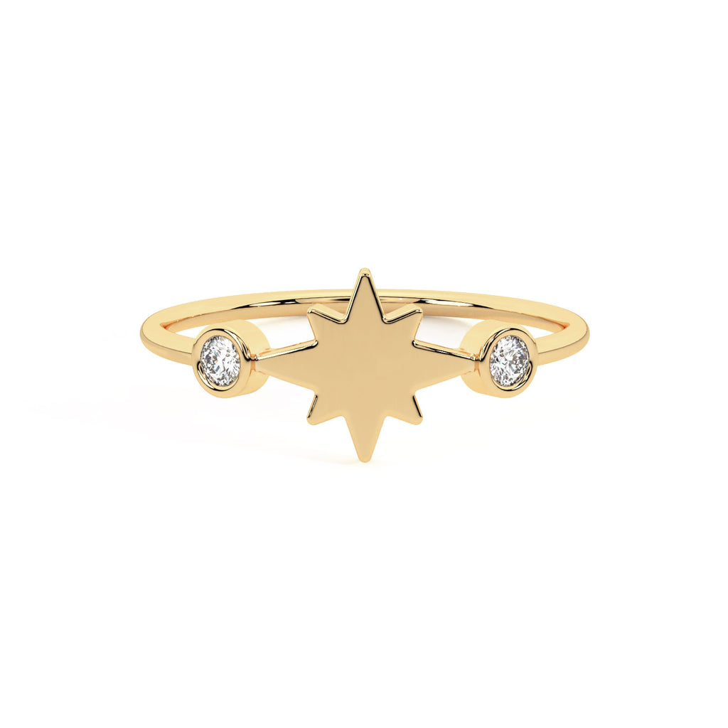 Lavey London Solid 9ct Gold North Star Lab Grown Diamond Station Set Ring Displayed on White Background