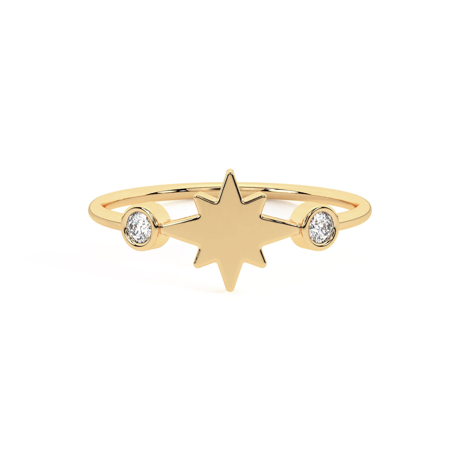 Lavey London Solid 9ct Gold North Star Lab Grown Diamond Station Set Ring Displayed on White Background