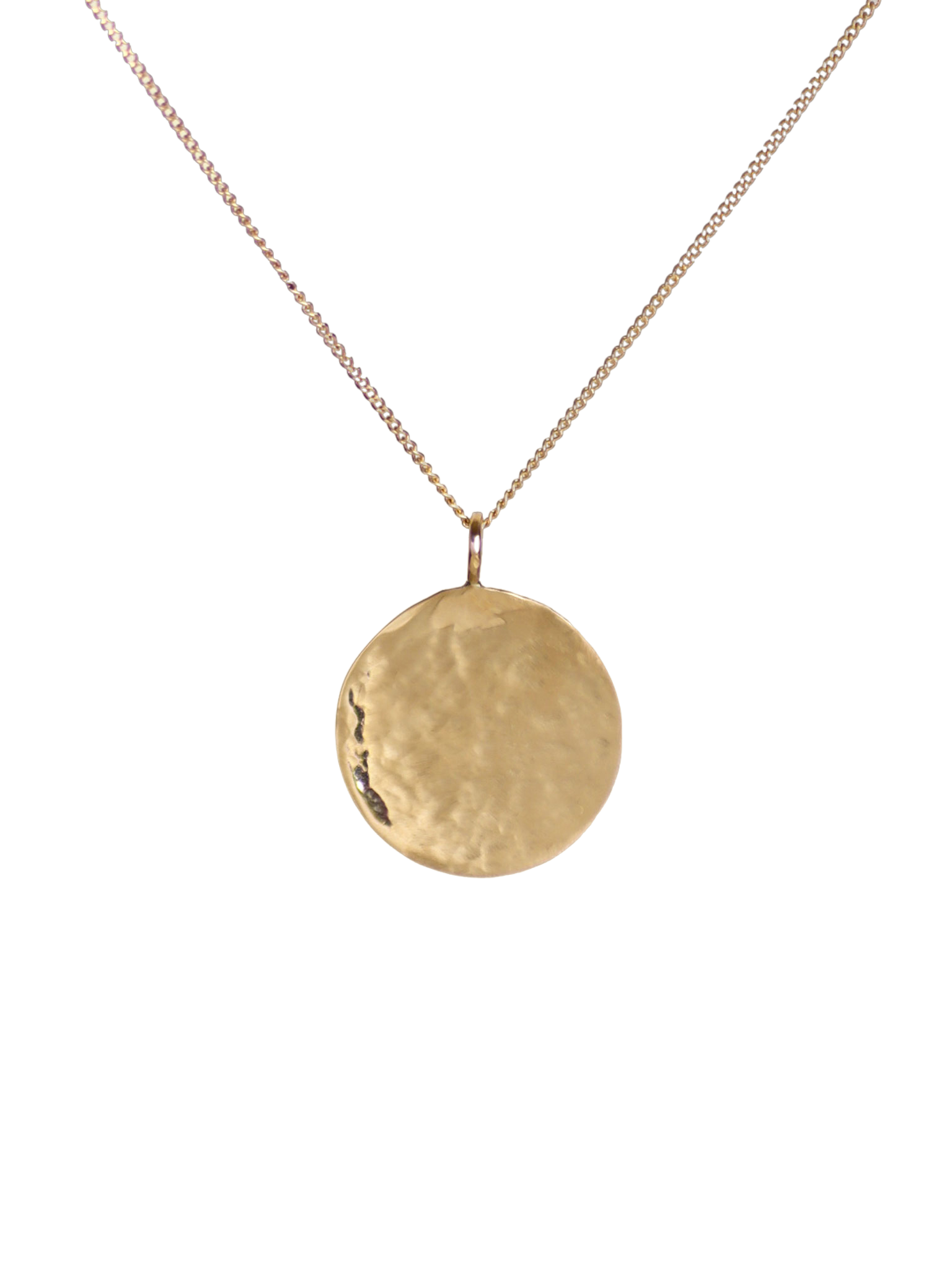 Lavey London Solid Gold Hammered Large Disc Pendant on White Background