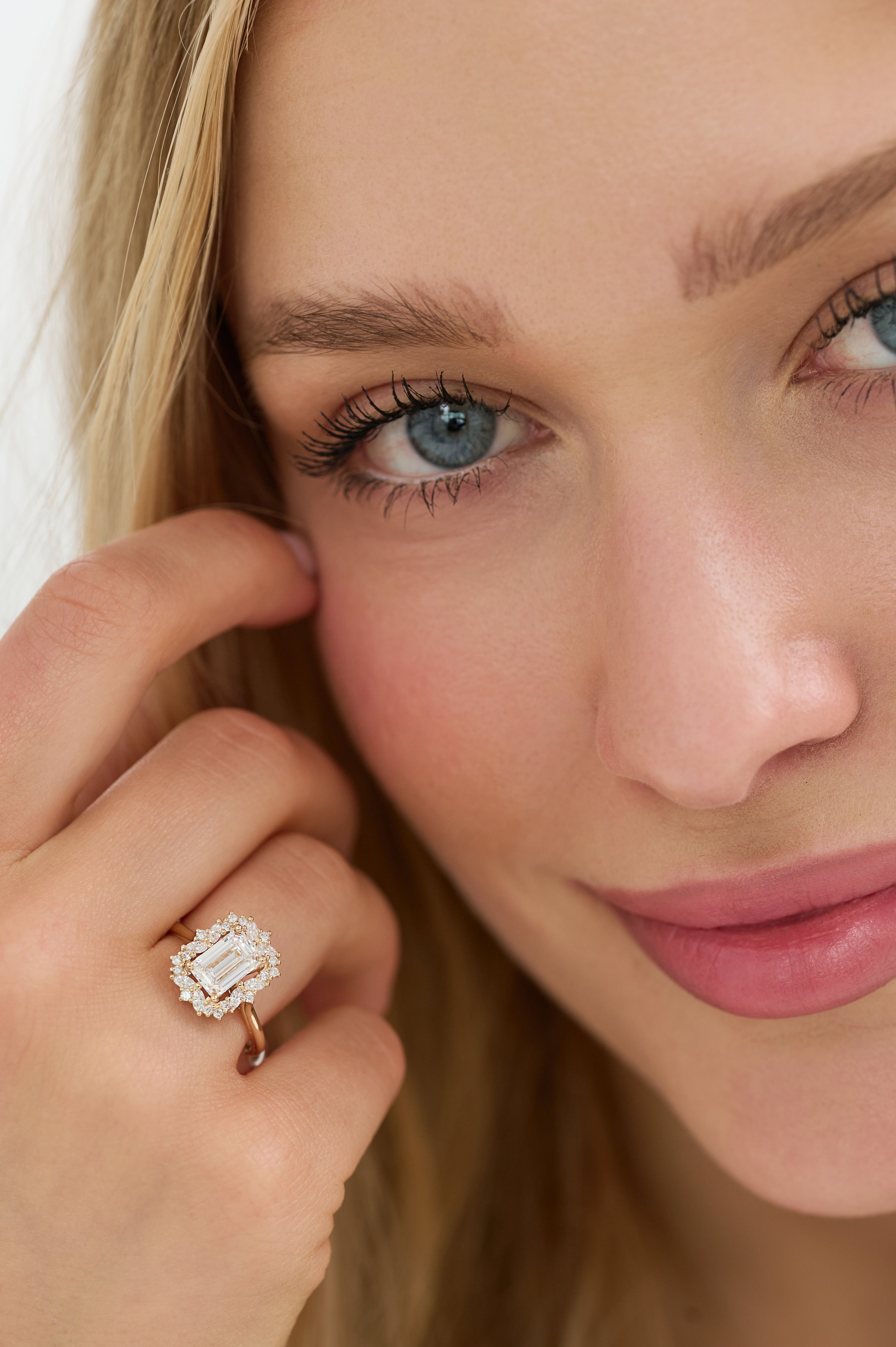 Rose Emerald Cut Lab-Grown Diamond Vintage 1.55ct Engagement Ring