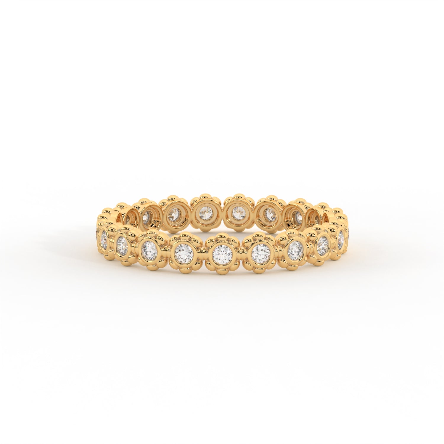 Solid Gold Bezel Set Diamond Beaded Eternity Band
