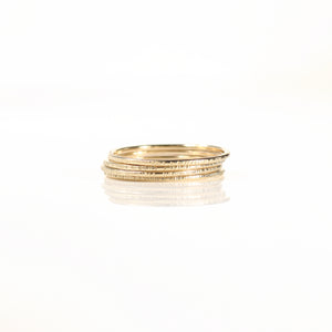 Handmade Solid 9ct Gold Skinny Stack Rings with Organic Bark Texture