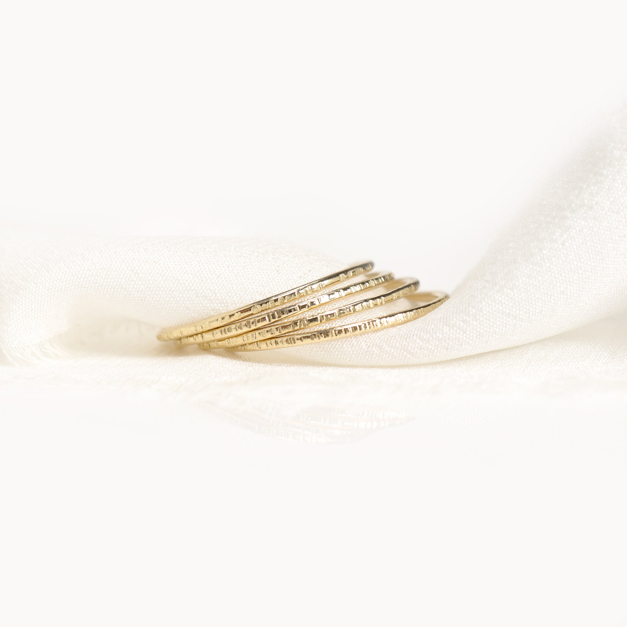 Lavey London Skinny 9ct Yellow Gold Bark Textured Stack Rings