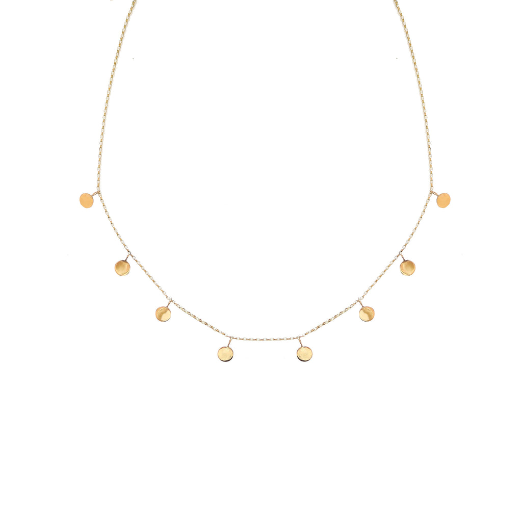 Solid Gold Mini Disc Drop Choker Necklace Handmade By Lavey London