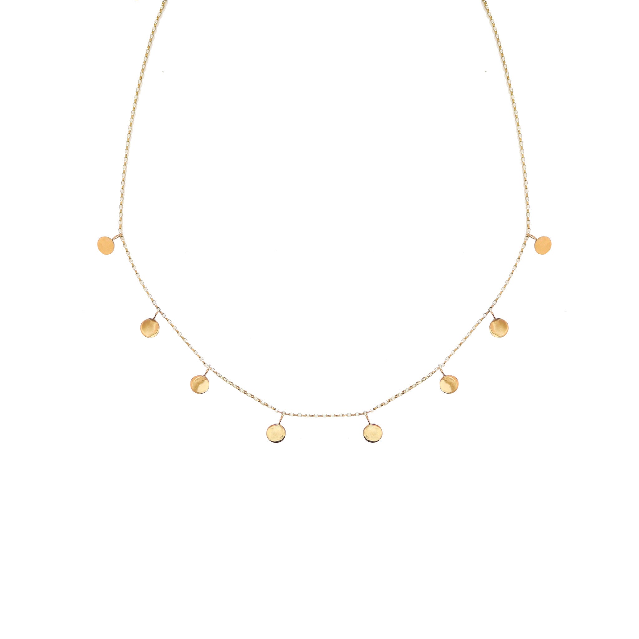 Solid Gold Mini Disc Drop Choker Necklace Handmade By Lavey London